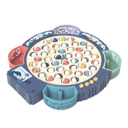 Magnetic Fishing Toy Children Educational Multifunctional Music Rotating Fishing Plate, Colour: Blue Battery Style+24 Fish 5 Rods-garmade.com