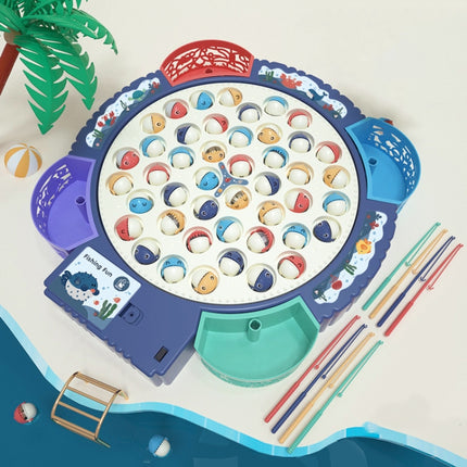 Magnetic Fishing Toy Children Educational Multifunctional Music Rotating Fishing Plate, Colour: Blue Charging Style+45 Fish 4 Rods-garmade.com