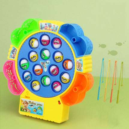 Magnetic Fishing Toy Children Educational Multifunctional Music Rotating Fishing Plate, Colour: Hook Battery Style+15 Fish 4 Rods-garmade.com