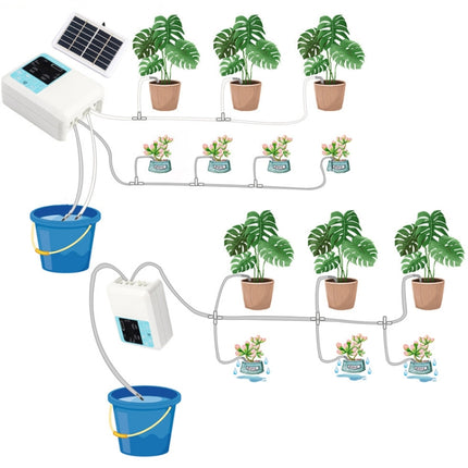 G89456 Solar Intelligent Voice Timing Automatic Flower Watering Device Lazy Plant Dripper, Specification: Double Pump 15 Sets 10M Tube(White)-garmade.com