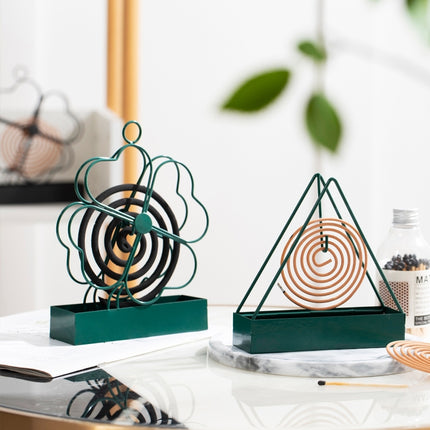 2 PCS Simple Hangable Wrought Iron Mosquito Coil Holder Portable Fireproof Mosquito Coil Tray Incense Burner Ornaments Triangle ( Ink Green)-garmade.com