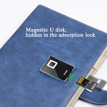 A5 Multi-Function Fingerprint Unlocking Notebook Can Record 10 Fingerprints, Specification: Fingerprint Lock + 16G U Disk(Crazy Horse Pattern Blue)-garmade.com
