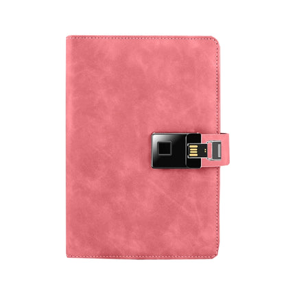 A5 Multi-Function Fingerprint Unlocking Notebook Can Record 10 Fingerprints, Specification: Fingerprint Lock + 16G U Disk(Cowhide Pink)-garmade.com