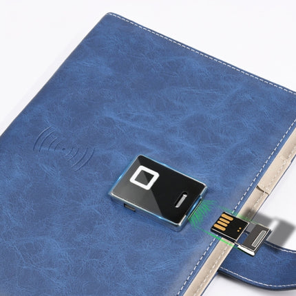 A5 Multi-Function Fingerprint Unlocking Notebook Can Record 10 Fingerprints, Specification: Fingerprint Lock + 16G U Disk( Cross Pattern Blue)-garmade.com