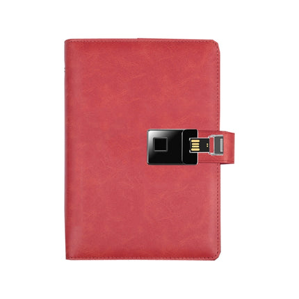 A5 Multi-Function Fingerprint Unlocking Notebook Can Record 10 Fingerprints, Specification: Only With Fingerprint Lock(Crazy Horse Pattern Red)-garmade.com