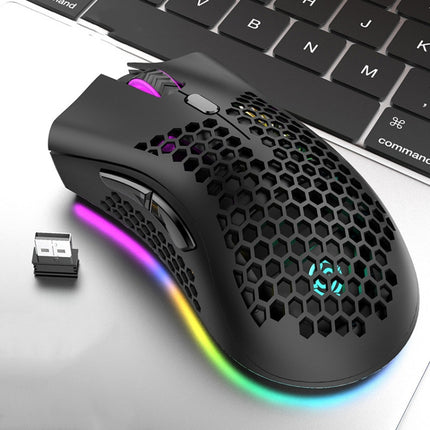 K-Snake BM600 1600 DPI 7-keys Hollow Lightweight Wireless Charging RGB Colorful Gaming Mouse(Wireless BM600 Black )-garmade.com