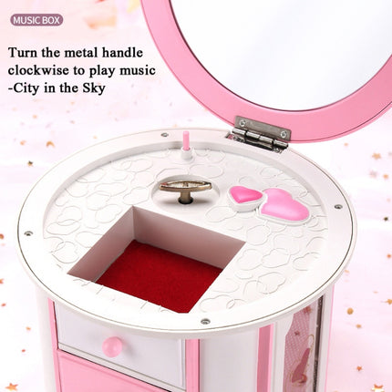 Round Three-Layer Small Drawer Storage Music Box Simple Fresh Jewelry Box Creative Gifts(White Peach Heart)-garmade.com