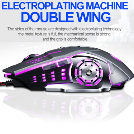 T-WOLF V6 USB Interface 6-Buttons 3200 DPI Wired Mouse Gaming Mechanical Macro Programming 7-Color Luminous Gaming Mouse, Cable Length: 1.5m(Macro Definition Silent Version White)-garmade.com