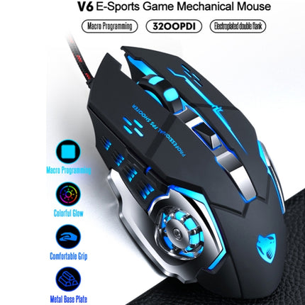 T-WOLF V6 USB Interface 6-Buttons 3200 DPI Wired Mouse Gaming Mechanical Macro Programming 7-Color Luminous Gaming Mouse, Cable Length: 1.5m(Macro Definition Silent Version White)-garmade.com