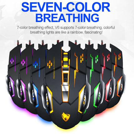T-WOLF V6 USB Interface 6-Buttons 3200 DPI Wired Mouse Gaming Mechanical Macro Programming 7-Color Luminous Gaming Mouse, Cable Length: 1.5m( Macro Definition Audio Version Black Silver)-garmade.com