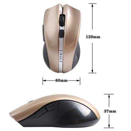 T-WOLF Q5 2.4GHz 5-Buttons 2000 DPI Wireless Mouse Silent And Non-Light Gaming Office Mouse For Computer PC Laptop( Golden)-garmade.com