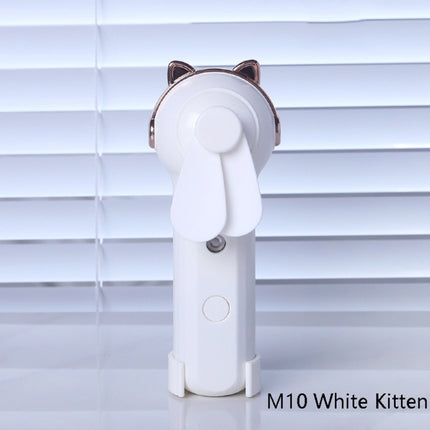 Handheld Hydrating Device Chargeable Fan Mini USB Charging Spray Humidification Small Fan(M10 White Kitten)-garmade.com