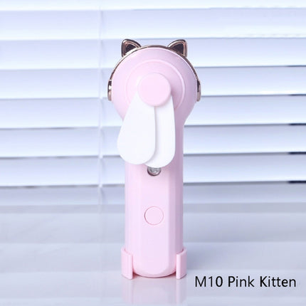 Handheld Hydrating Device Chargeable Fan Mini USB Charging Spray Humidification Small Fan(M10 Pink Kitten)-garmade.com