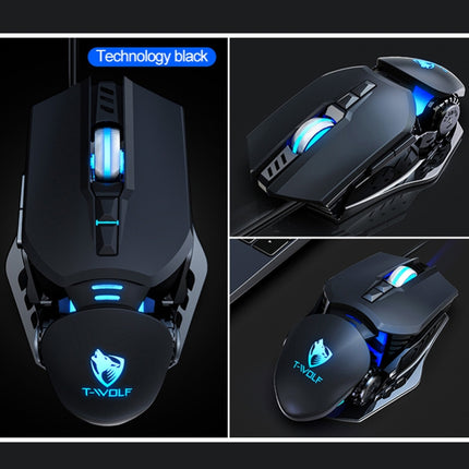 T-WOLF G530 USB Interface 7-Buttons 6400 DPI Wired Mouse Mechanical Gaming Macro Definition 4-Color Breathing Light Gaming Mouse, Cable Length: 1.5m( Black)-garmade.com