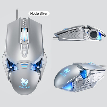 T-WOLF G530 USB Interface 7-Buttons 6400 DPI Wired Mouse Mechanical Gaming Macro Definition 4-Color Breathing Light Gaming Mouse, Cable Length: 1.5m( Silver)-garmade.com