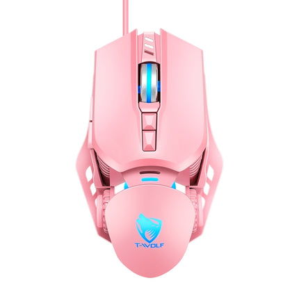 T-WOLF G530 USB Interface 7-Buttons 6400 DPI Wired Mouse Mechanical Gaming Macro Definition 4-Color Breathing Light Gaming Mouse, Cable Length: 1.5m( Pink)-garmade.com