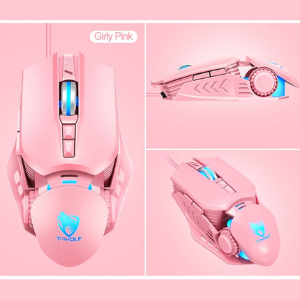 T-WOLF G530 USB Interface 7-Buttons 6400 DPI Wired Mouse Mechanical Gaming Macro Definition 4-Color Breathing Light Gaming Mouse, Cable Length: 1.5m( Pink)-garmade.com