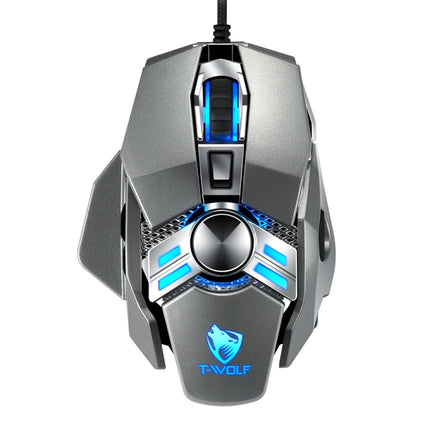 T-WOLF V10 USB Interface 7 Buttons 6400 DPI Gaming Wired Mouse Custom Macro Programming 4-Color Breathing Light Gaming Mouse, Cable Length: 1.5m(Gun Color)-garmade.com