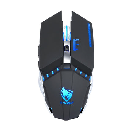 T-WOLF Q15 6-Buttons 1600 DPI Wireless Rechargeable Mute Office Gaming Mouse with 7 Color Breathing Light(Technology Black)-garmade.com
