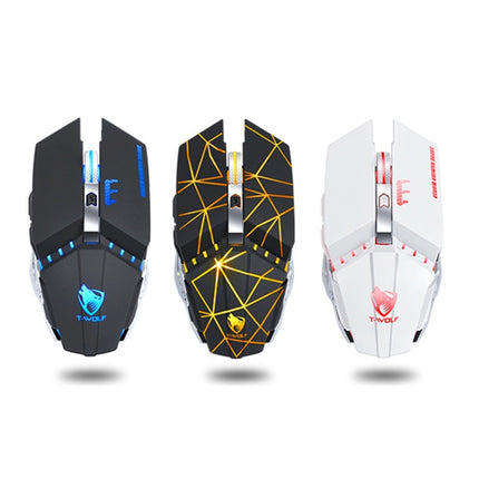 T-WOLF Q15 6-Buttons 1600 DPI Wireless Rechargeable Mute Office Gaming Mouse with 7 Color Breathing Light( Stars Black)-garmade.com