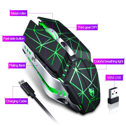 T-WOLF Q15 6-Buttons 1600 DPI Wireless Rechargeable Mute Office Gaming Mouse with 7 Color Breathing Light( Stars Black)-garmade.com