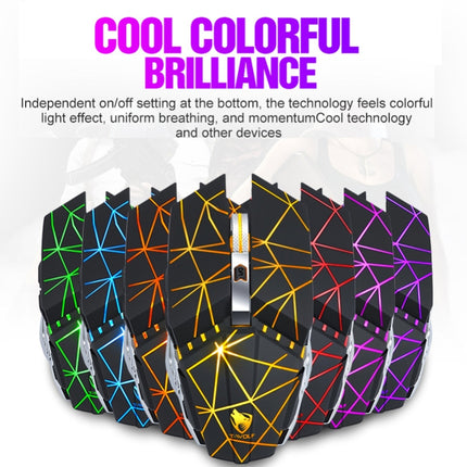 T-WOLF Q15 6-Buttons 1600 DPI Wireless Rechargeable Mute Office Gaming Mouse with 7 Color Breathing Light( Stars Black)-garmade.com