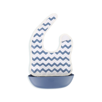Baby Easy Clean Eating Bib Stereo Waterproof Ultra-light Rice Pocket(Blue wavy pattern)-garmade.com