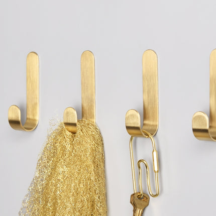 4 PCS Brass Gold Color Brushed Hook Punch-Free Metal Hanging Hook, Specification: Small-garmade.com