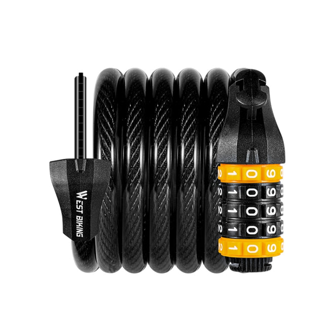 WEST BIKING YP0705061-0705062 Bicycle Password Lock Mountain Bicycle Strip Wire Anti-Theft Lock, Specification: 1.5M Five-digit-garmade.com