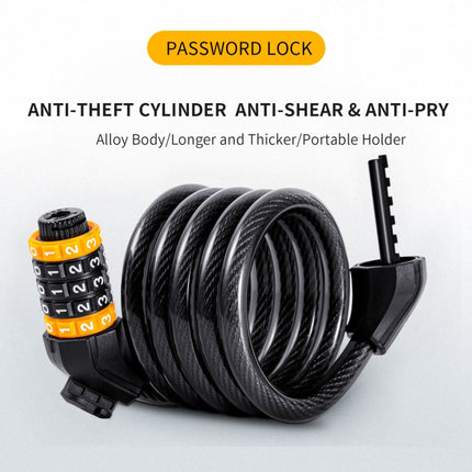 WEST BIKING YP0705061-0705062 Bicycle Password Lock Mountain Bicycle Strip Wire Anti-Theft Lock, Specification: 1.5M Five-digit-garmade.com