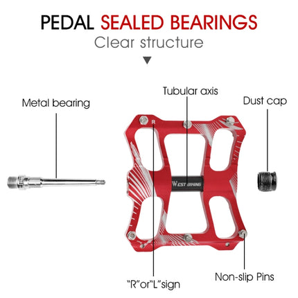 WEST BIKING YP0802080 Bicycle Aluminum Alloy Pedal Riding Foot Pedal Bicycle Accessories(Red)-garmade.com