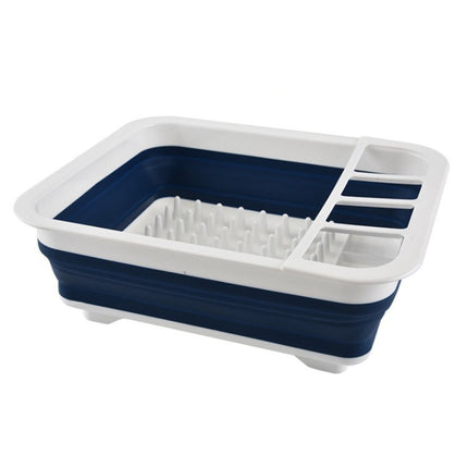 Silicone Folding Drainage Dish Rack Tableware Storage Box(Blue + White)-garmade.com