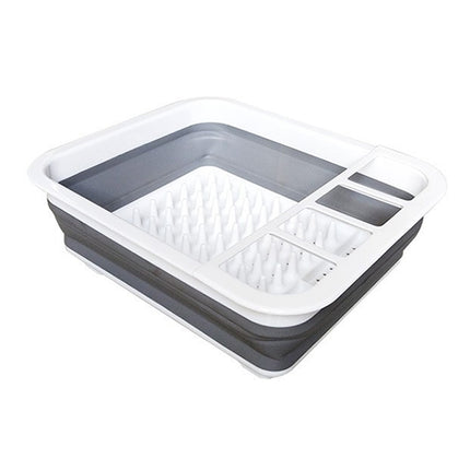 Silicone Folding Drainage Dish Rack Tableware Storage Box(Gray + White)-garmade.com