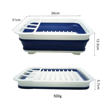 Silicone Folding Drainage Dish Rack Tableware Storage Box(Blue + White)-garmade.com