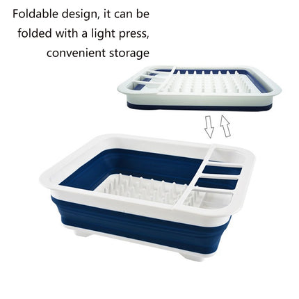 Silicone Folding Drainage Dish Rack Tableware Storage Box(Blue + White)-garmade.com