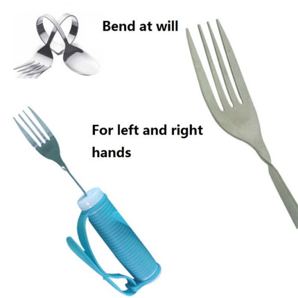 25cm 304 Stainless Steel Bendable Self-Service Fork For The Disabled & Elderly(Sky Blue)-garmade.com