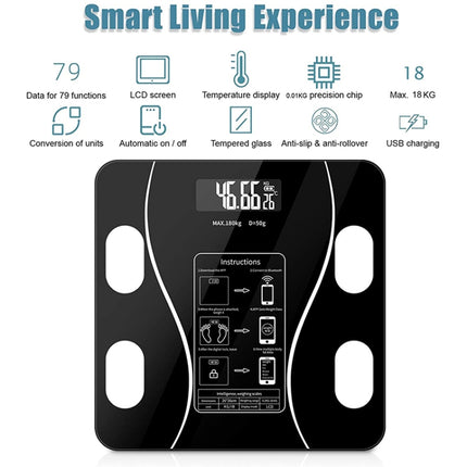 Smart Bluetooth Weight Scale Home Body Fat Measurement Health Scale Solar + Charge Model(Curve Black)-garmade.com