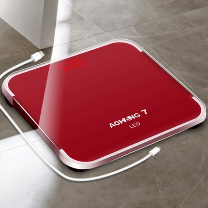 AOHANG7 USB Weight Scale With LED Hidden Screen Tempered Glass Body Scale(Red)-garmade.com
