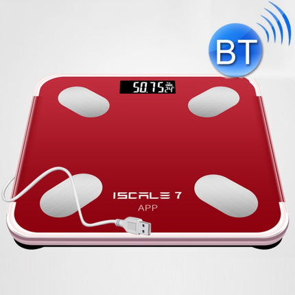 ISCRLE7 Smart Weight Scale Bluetooth Body Fat Measuring Instrument Light Energy Charging(Red)-garmade.com