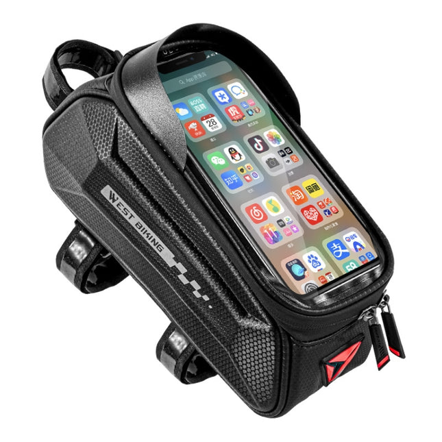 WEST BIKING 7 Inch Bike Top Tube Front Hard Shell Bag Touch Screen Waterproof Riding Gear Bag(Black)-garmade.com