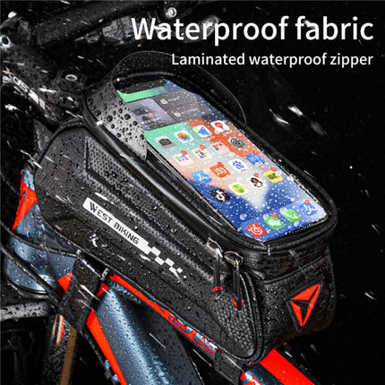 WEST BIKING 7 Inch Bike Top Tube Front Hard Shell Bag Touch Screen Waterproof Riding Gear Bag(Black)-garmade.com