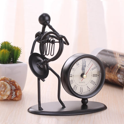 2 PCS Iron Stainless Steel Small Table Clock Retro Personality Clock Birthday Gift(C67 French Horn Clock)-garmade.com