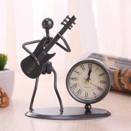 2 PCS Iron Stainless Steel Small Table Clock Retro Personality Clock Birthday Gift(C68 Guitar Clock)-garmade.com