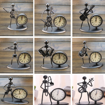 2 PCS Iron Stainless Steel Small Table Clock Retro Personality Clock Birthday Gift(C66 Trombone Clock)-garmade.com
