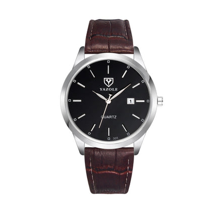 YAZOLE 308 Luminous Quartz Watch Men Watch(Black Tray Brown Belt)-garmade.com