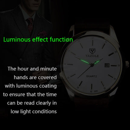YAZOLE 308 Luminous Quartz Watch Men Watch(White Tray Black Belt)-garmade.com