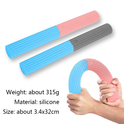 Silicone Multifunctional Fitness Bar Rehabilitation Training Arm Strength Bar Wrist Strength Forging Resistance Bar(Light Blue + Gray)-garmade.com