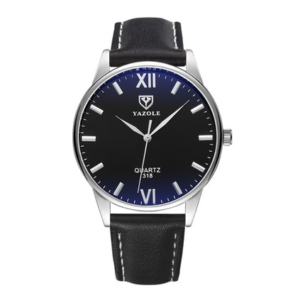 YAZOLE 318 Blu-ray Business Watch All-Match Men Quartz Watch(Black Tray Black Belt)-garmade.com