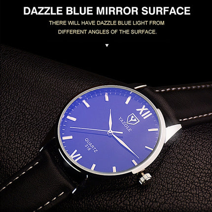 YAZOLE 318 Blu-ray Business Watch All-Match Men Quartz Watch(Black Shell Brown Belt)-garmade.com