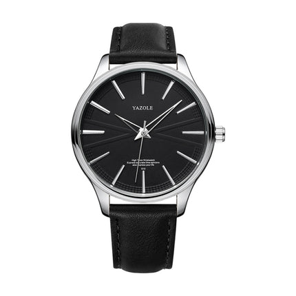 YAZOLE 512 Casual Quartz Men Watch(Silver Shell Black Tray Black Belt)-garmade.com